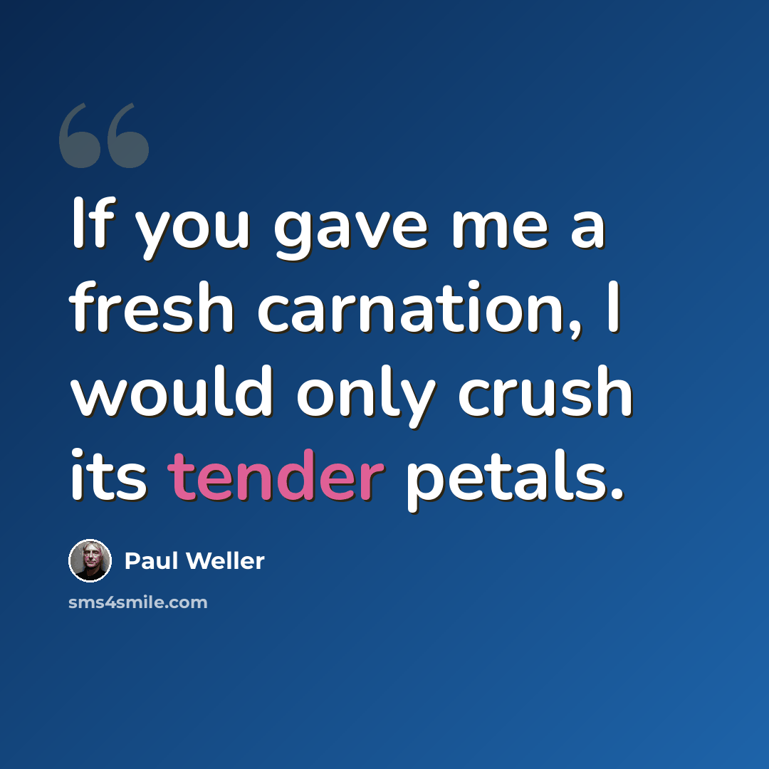 “If you gave me a fresh carnation, I would only crush its tender petals.” quote by Paul Weller