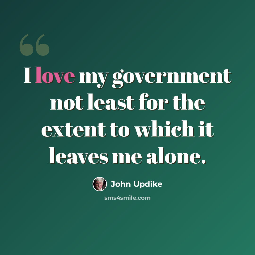 “I love my government not least for the extent to which it leaves me alone.” quote by John Updike
