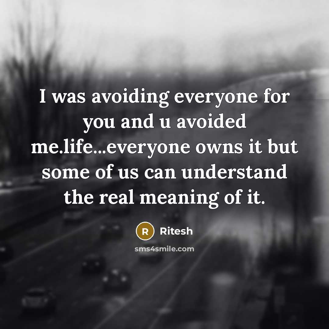 “I was avoiding everyone for you and u avoided me.life...everyone owns it but some of us can understand the real meaning of it.” quote by Ritesh