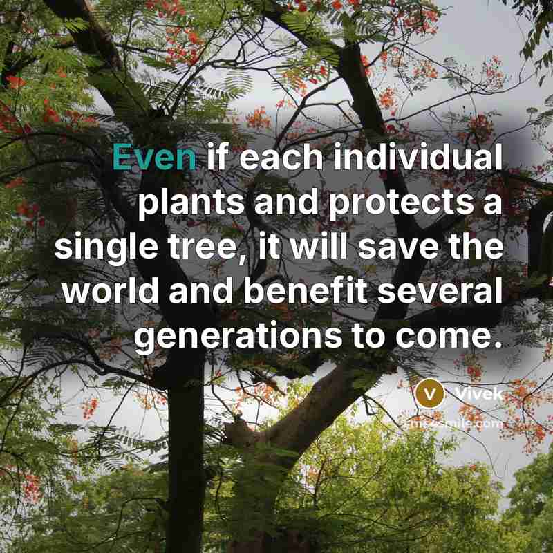 “Even if each individual plants and protects a single tree, it will save the world and benefit several generations to come.” quote by Vivek