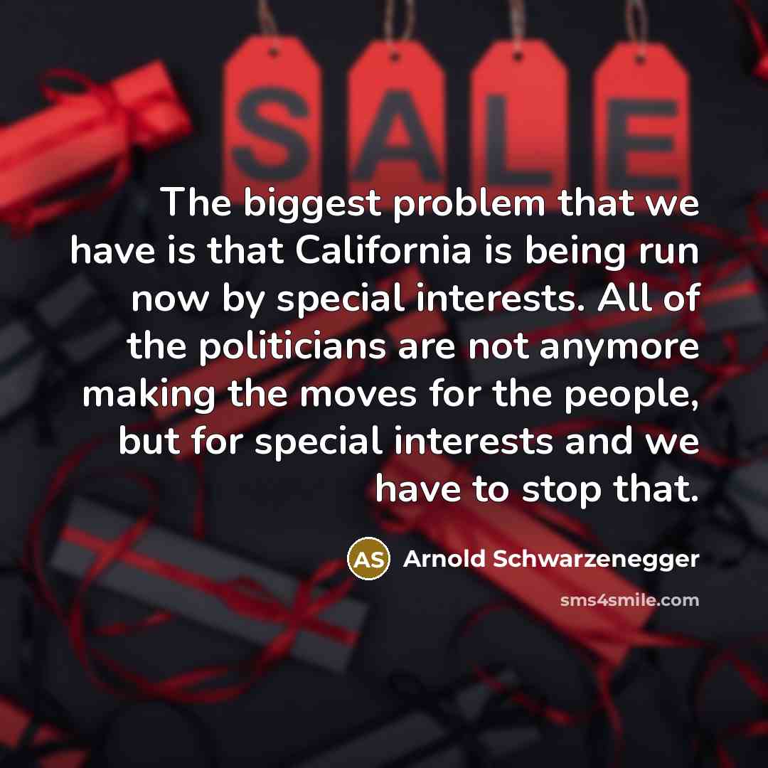 “The biggest problem that we have is that California is being run now by special interests. All of the politicians are not anymore making the moves for the people, but for special interests and we have to stop that.” quote by Arnold Schwarzenegger