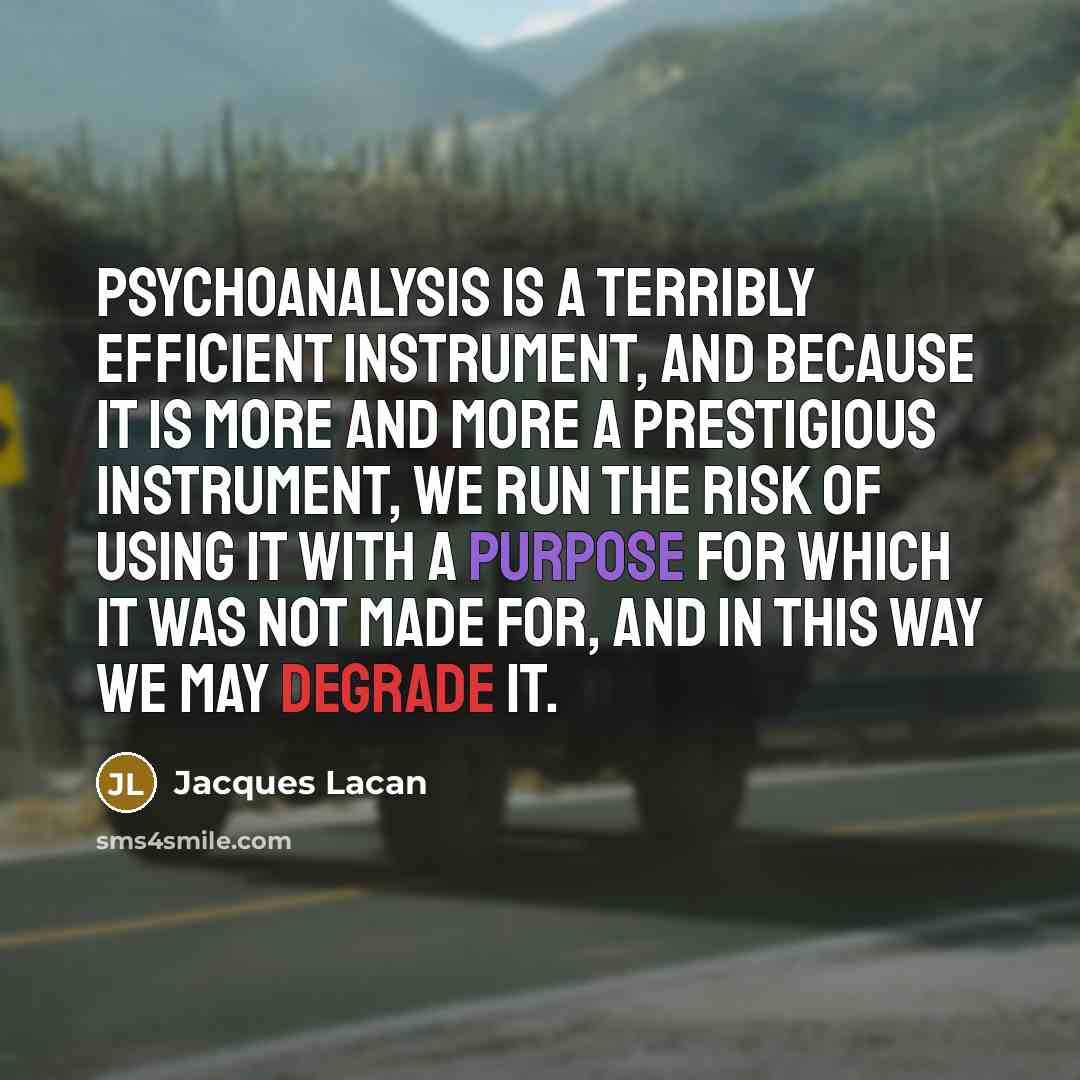 “Psychoanalysis is a terribly efficient instrument, and because it is more and more a prestigious instrument, we run the risk of using it with a purpose for which it was not made for, and in this way we may degrade it.” quote by Jacques Lacan
