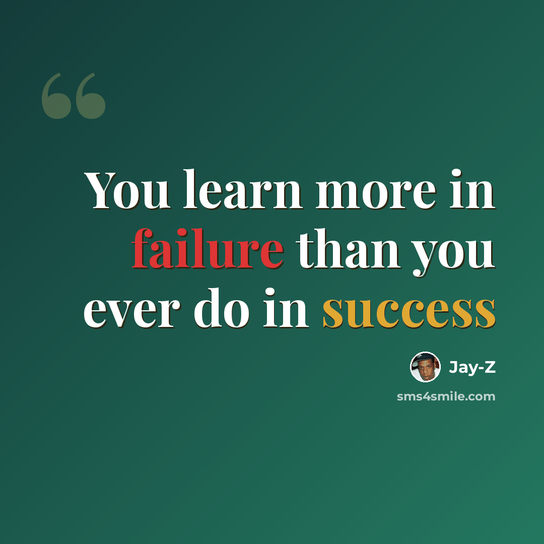 “You learn more in failure than you ever do in success” quote by Jay-Z