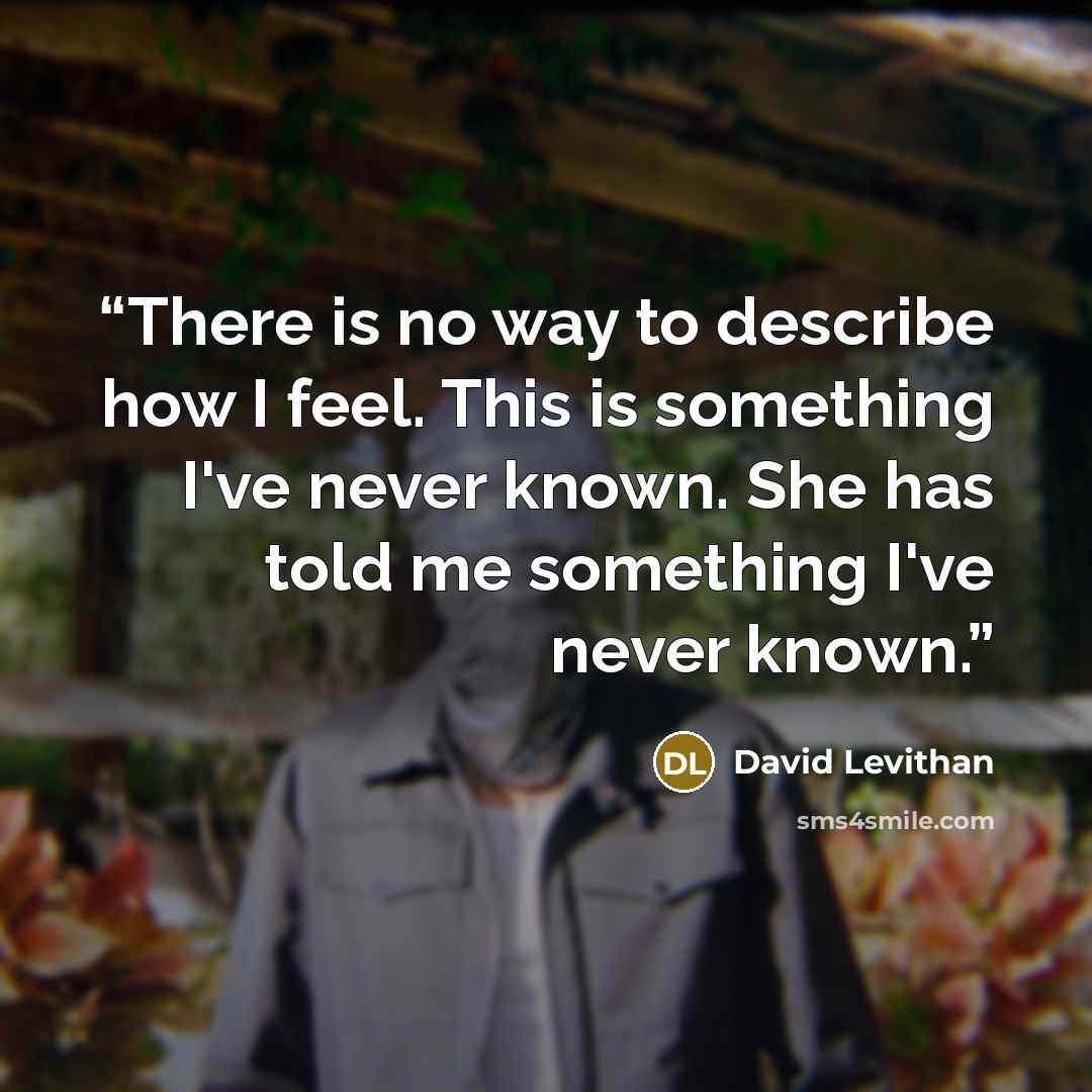 “There is no way to describe how I feel. This is something I've never known. She has told me something I've never known.” quote by David Levithan