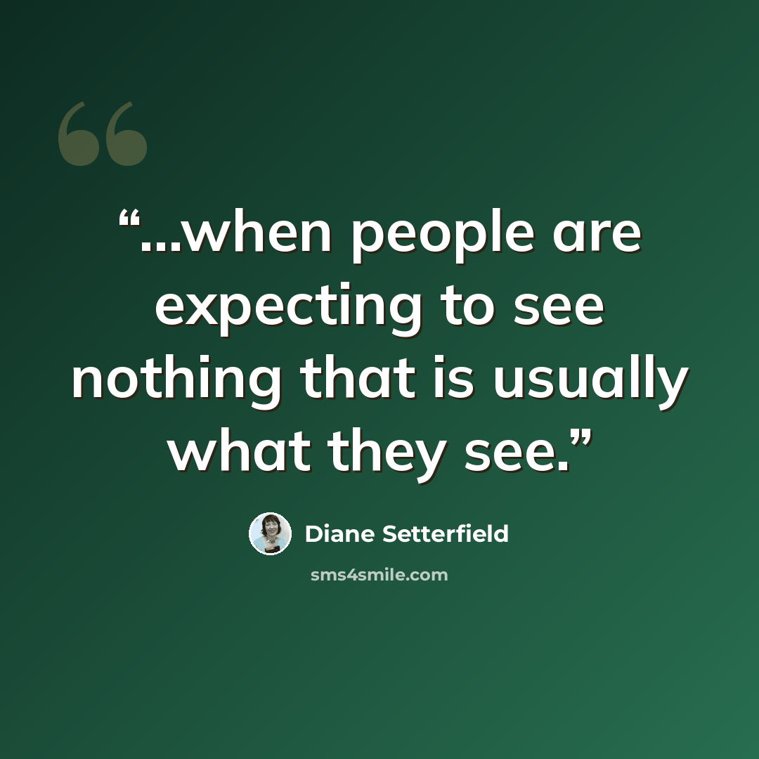 “...when people are expecting to see nothing that is usually what they see.” quote by Diane Setterfield
