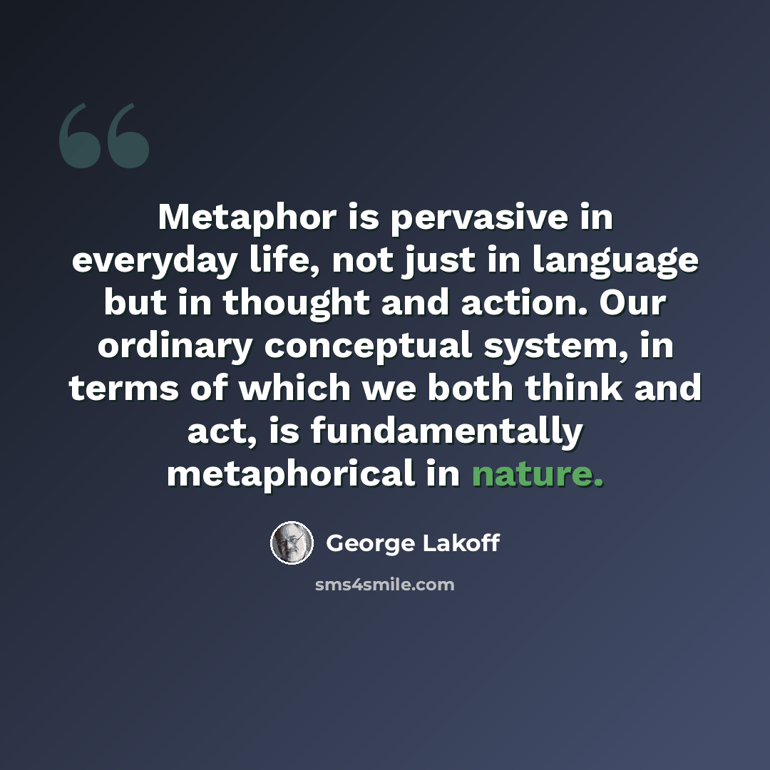 “Metaphor is pervasive in everyday life, not just in language but in thought and action. Our ordinary conceptual system, in terms of which we both think and act, is fundamentally metaphorical in nature.” quote by George Lakoff