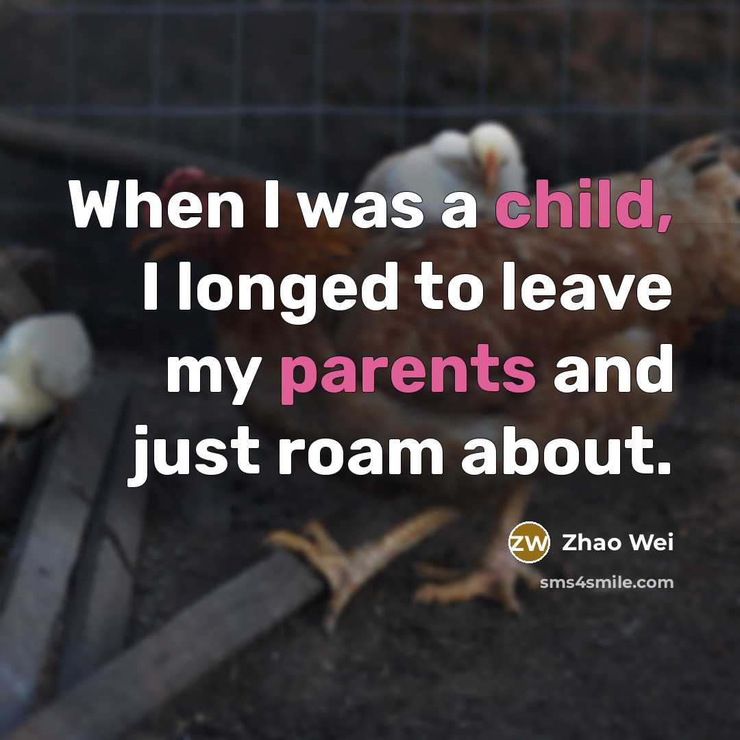“When I was a child, I longed to leave my parents and just roam about.” quote by Zhao Wei
