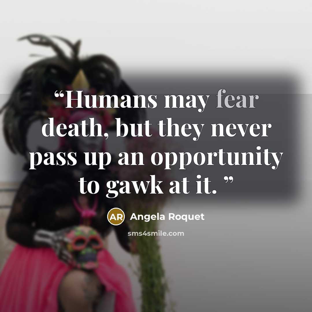 “Humans may fear death, but they never pass up an opportunity to gawk at it.” quote by Angela Roquet