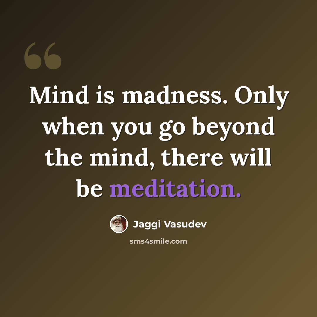 “Mind is madness. Only when you go beyond the mind, there will be meditation.” quote by Jaggi Vasudev