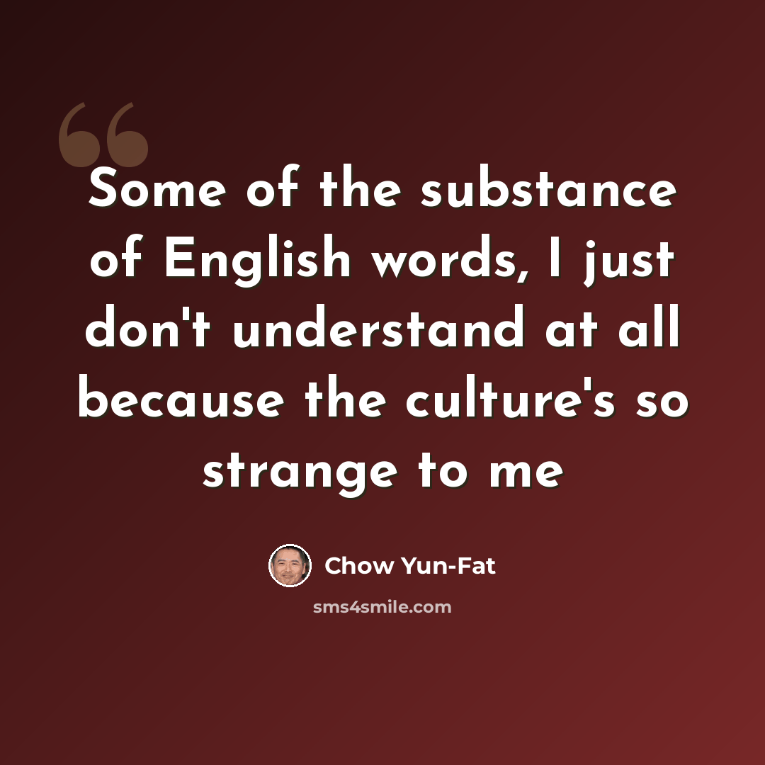 “Some of the substance of English words, I just don't understand at all because the culture's so strange to me” quote by Chow Yun-Fat