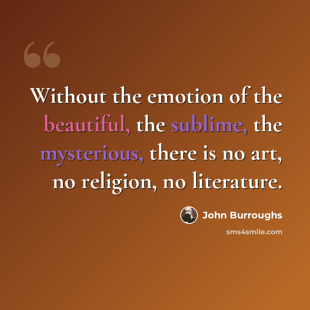 “Without the emotion of the beautiful, the sublime, the mysterious, there is no art, no religion, no literature.” quote by John Burroughs