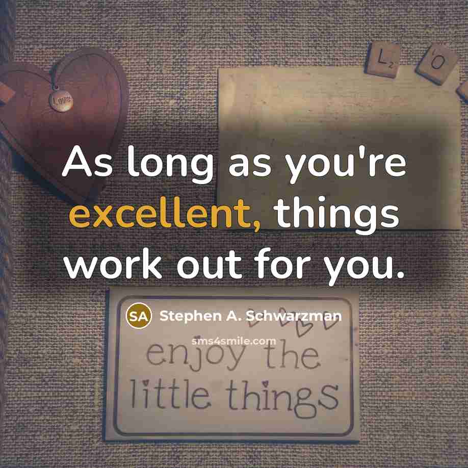 “As long as you're excellent, things work out for you.” quote by Stephen A. Schwarzman