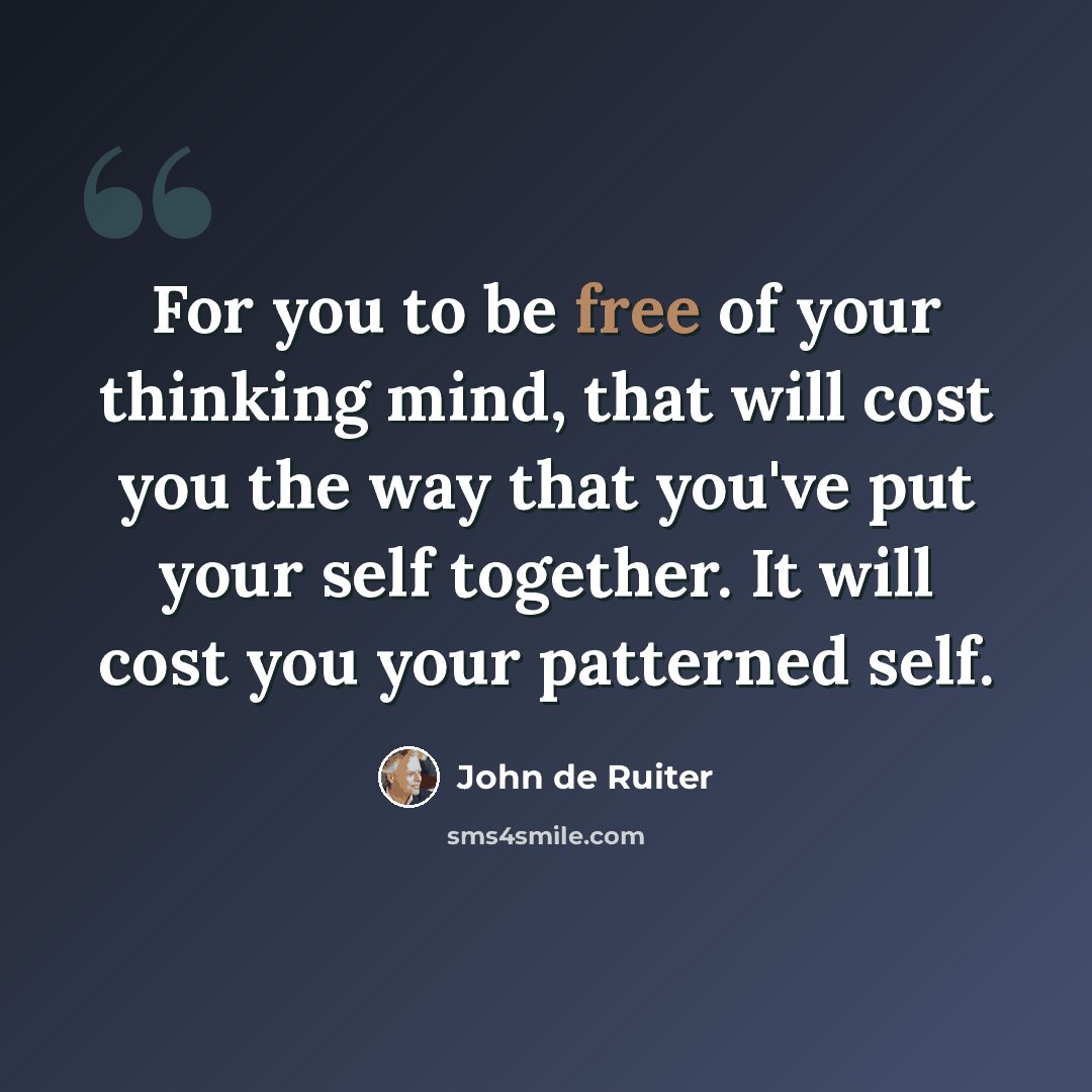 “For you to be free of your thinking mind, that will cost you the way that you've put your self together. It will cost you your patterned self.” quote by John de Ruiter