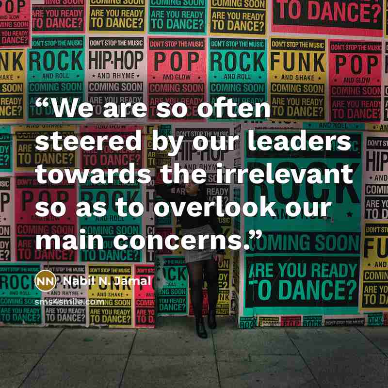 “We are so often steered by our leaders towards the irrelevant so as to overlook our main concerns.” quote by Nabil N. Jamal