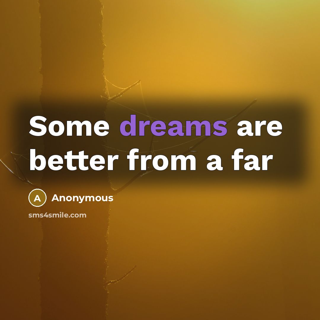 “Some dreams are better from a far” quote by Anonymous