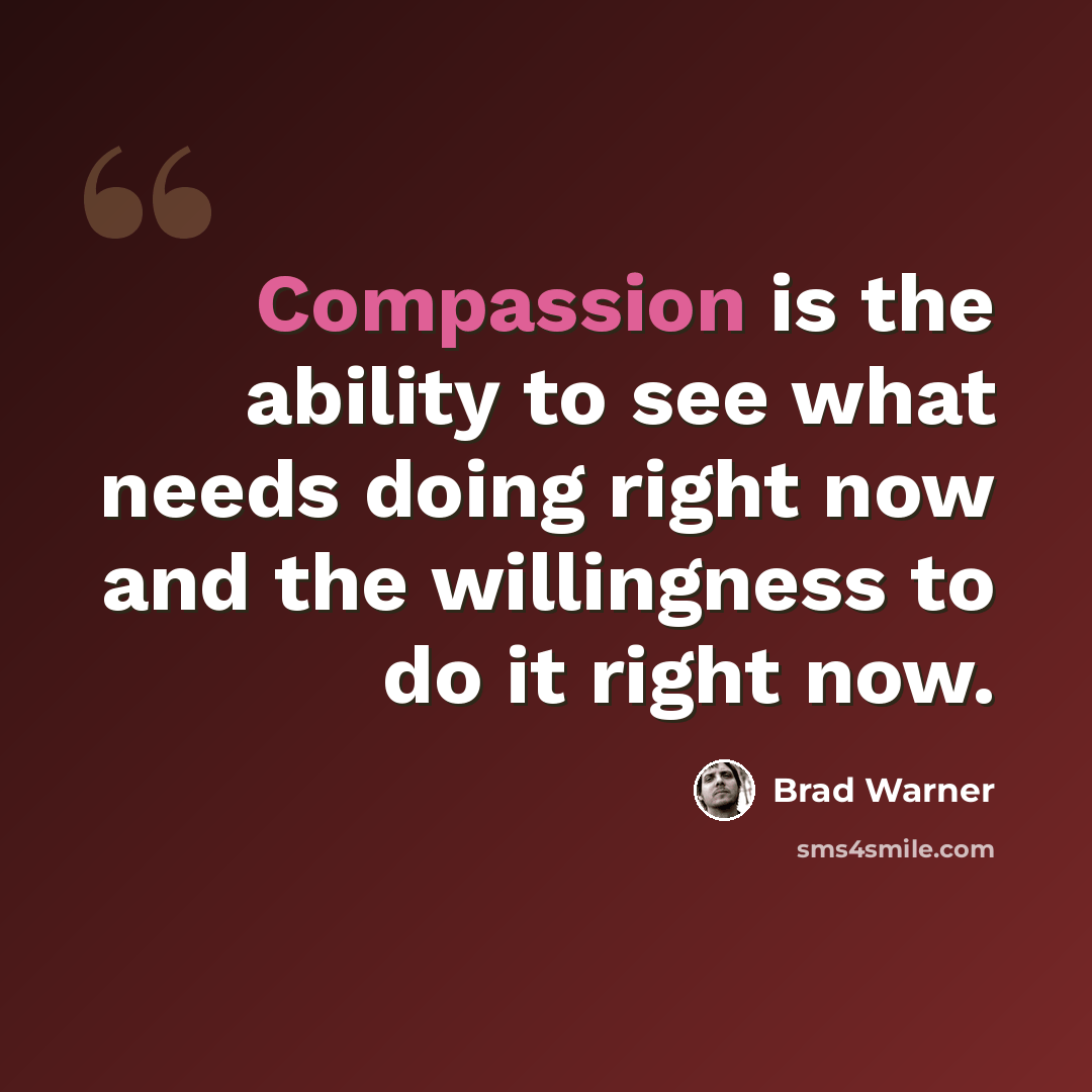 “Compassion is the ability to see what needs doing right now and the willingness to do it right now.” quote by Brad Warner