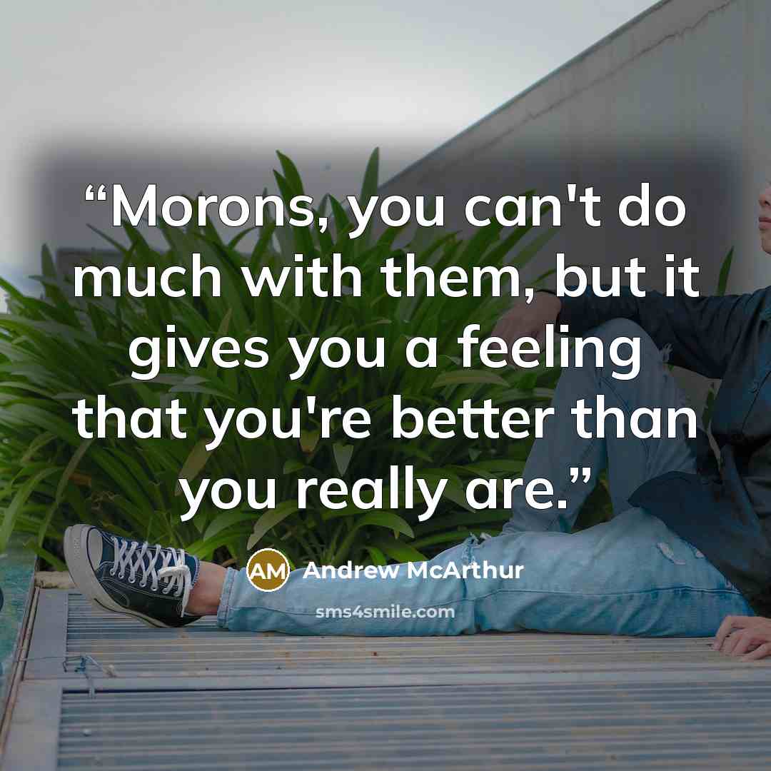 “Morons, you can't do much with them, but it gives you a feeling that you're better than you really are.” quote by Andrew McArthur
