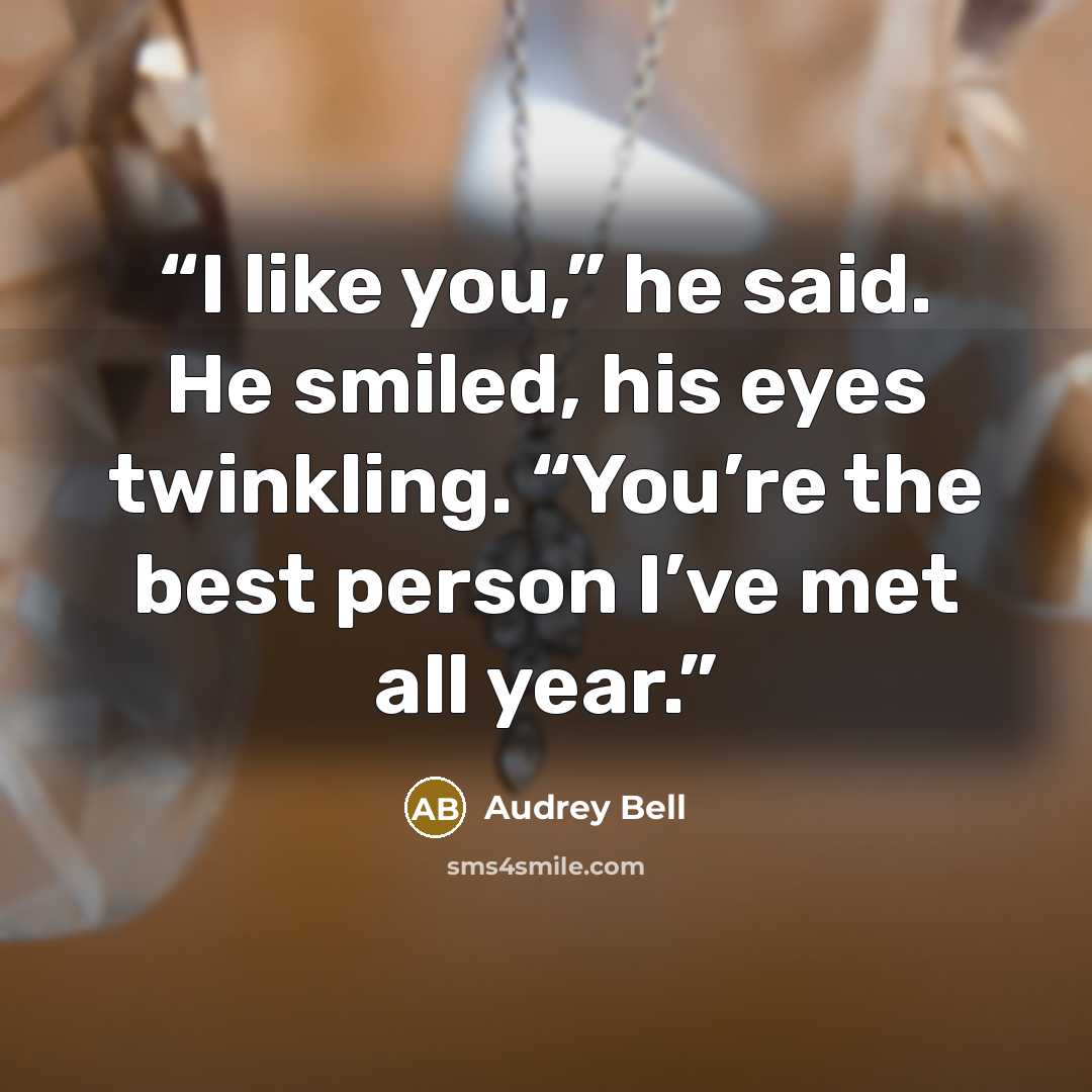 “I like you,” he said. He smiled, his eyes twinkling. “You’re the best person I’ve met all year.” quote by Audrey Bell