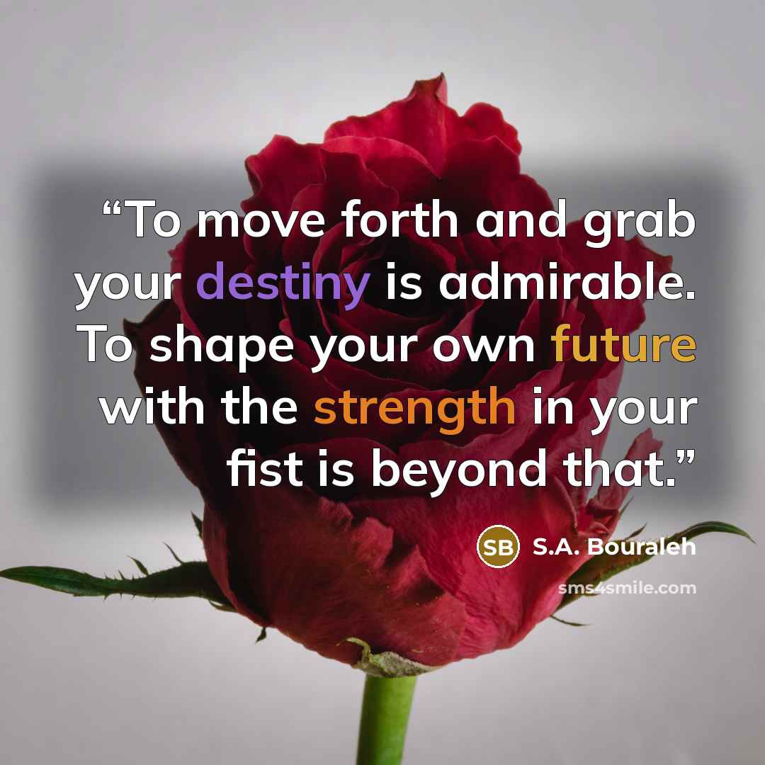 “To move forth and grab your destiny is admirable. To shape your own future with the strength in your fist is beyond that.” quote by S.A. Bouraleh