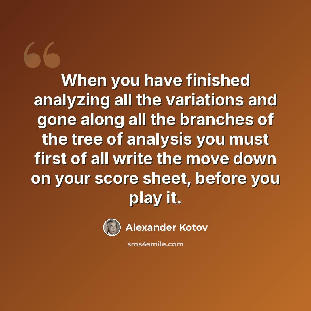 “When you have finished analyzing all the variations and gone along all the branches of the tree of analysis you must first of all write the move down on your score sheet, before you play it.” quote by Alexander Kotov