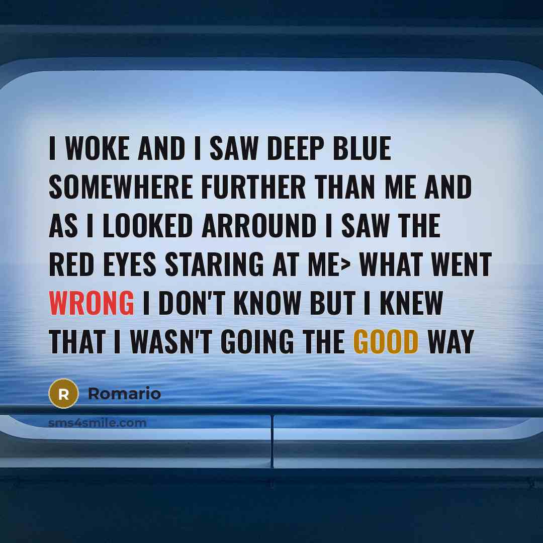 “I woke and I saw deep blue somewhere further than me and as I looked arround I saw the red eyes staring at me> what went wrong I don't know but I knew that I wasn't going the good way” quote by Romario