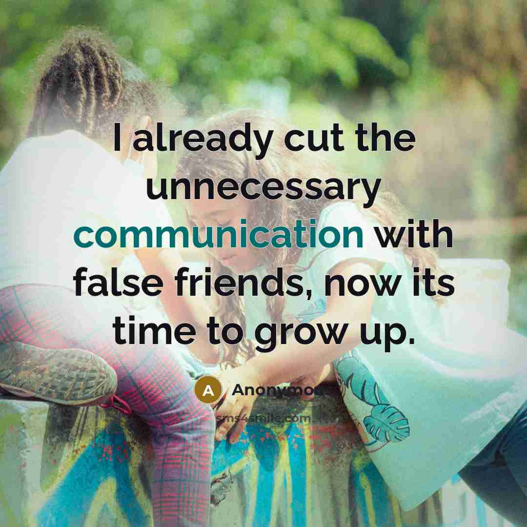 “I already cut the unnecessary communication with false friends, now its time to grow up.” quote by Anonymous