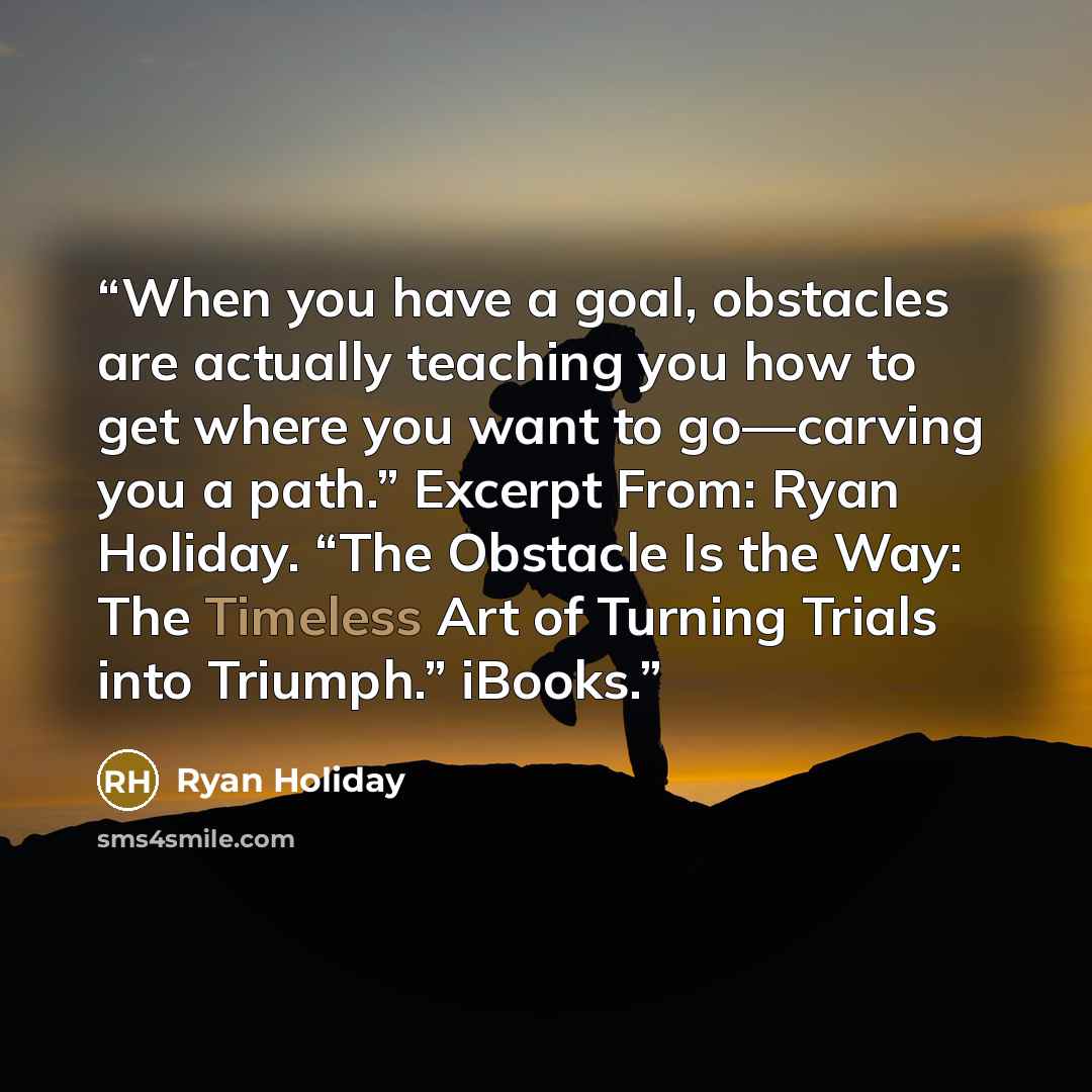 “When you have a goal, obstacles are actually teaching you how to get where you want to go—carving you a path.” Excerpt From: Ryan Holiday. “The Obstacle Is the Way: The Timeless Art of Turning Trials into Triumph.” iBooks.” quote by Ryan Holiday