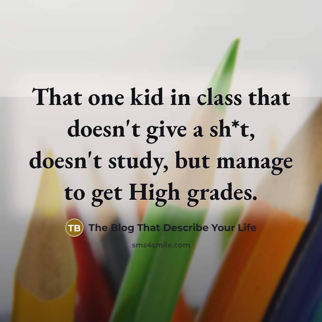 “That one kid in class that doesn't give a sh*t, doesn't study, but manage to get High grades.” quote by The Blog That Describe Your Life