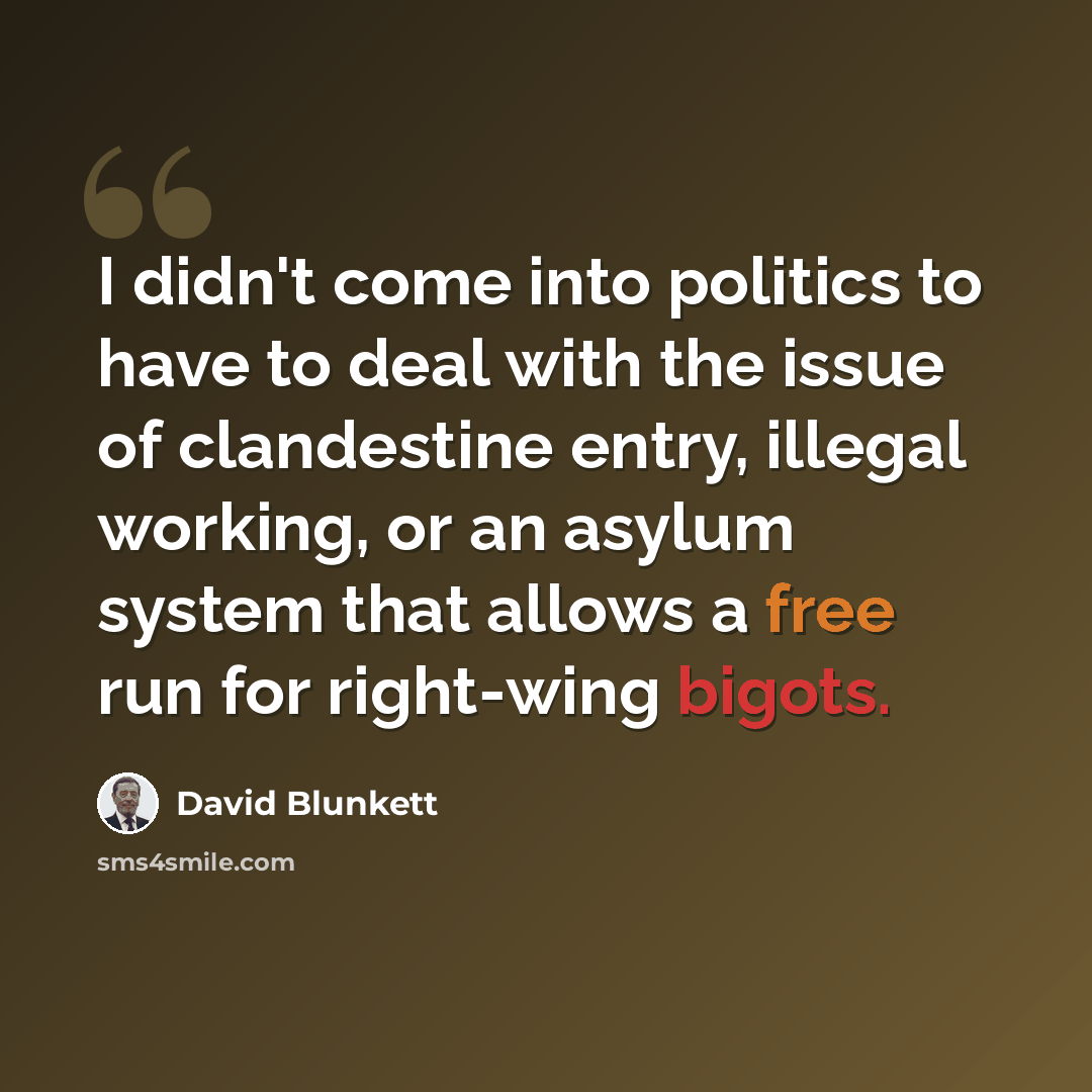 “I didn't come into politics to have to deal with the issue of clandestine entry, illegal working, or an asylum system that allows a free run for right-wing bigots.” quote by David Blunkett