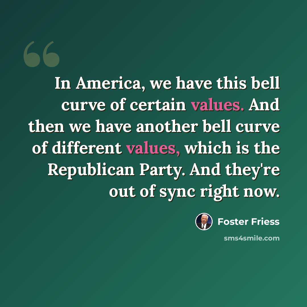 “In America, we have this bell curve of certain values. And then we have another bell curve of different values, which is the Republican Party. And they're out of sync right now.” quote by Foster Friess