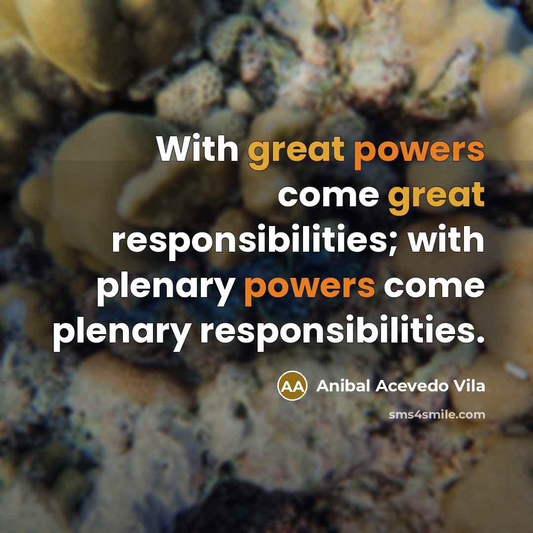 “With great powers come great responsibilities; with plenary powers come plenary responsibilities.” quote by Anibal Acevedo Vila