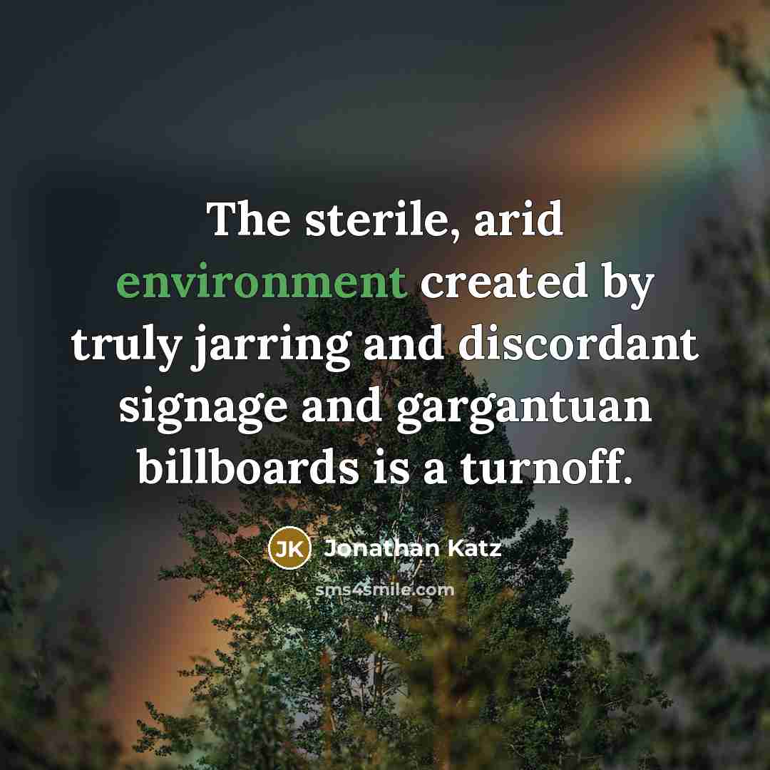 “The sterile, arid environment created by truly jarring and discordant signage and gargantuan billboards is a turnoff.” quote by Jonathan Katz