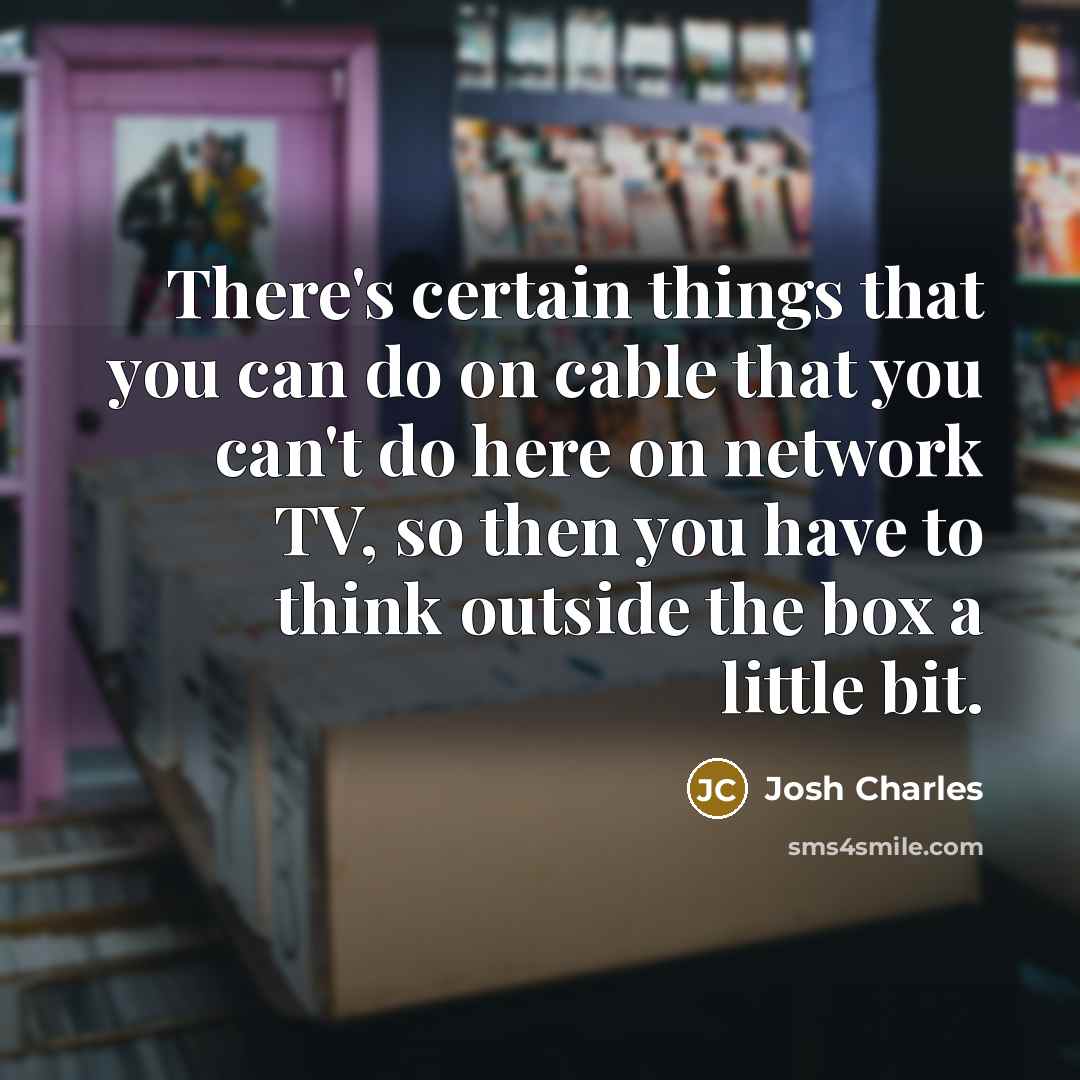“There's certain things that you can do on cable that you can't do here on network TV, so then you have to think outside the box a little bit.” quote by Josh Charles