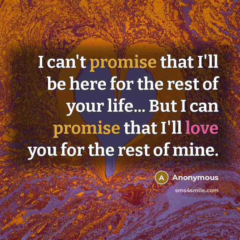 “I can't promise that I'll be here for the rest of your life... But I can promise that I'll love you for the rest of mine.” quote by Anonymous