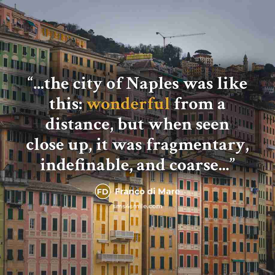 “...the city of Naples was like this: wonderful from a distance, but when seen close up, it was fragmentary, indefinable, and coarse...” quote by Franco di Mare