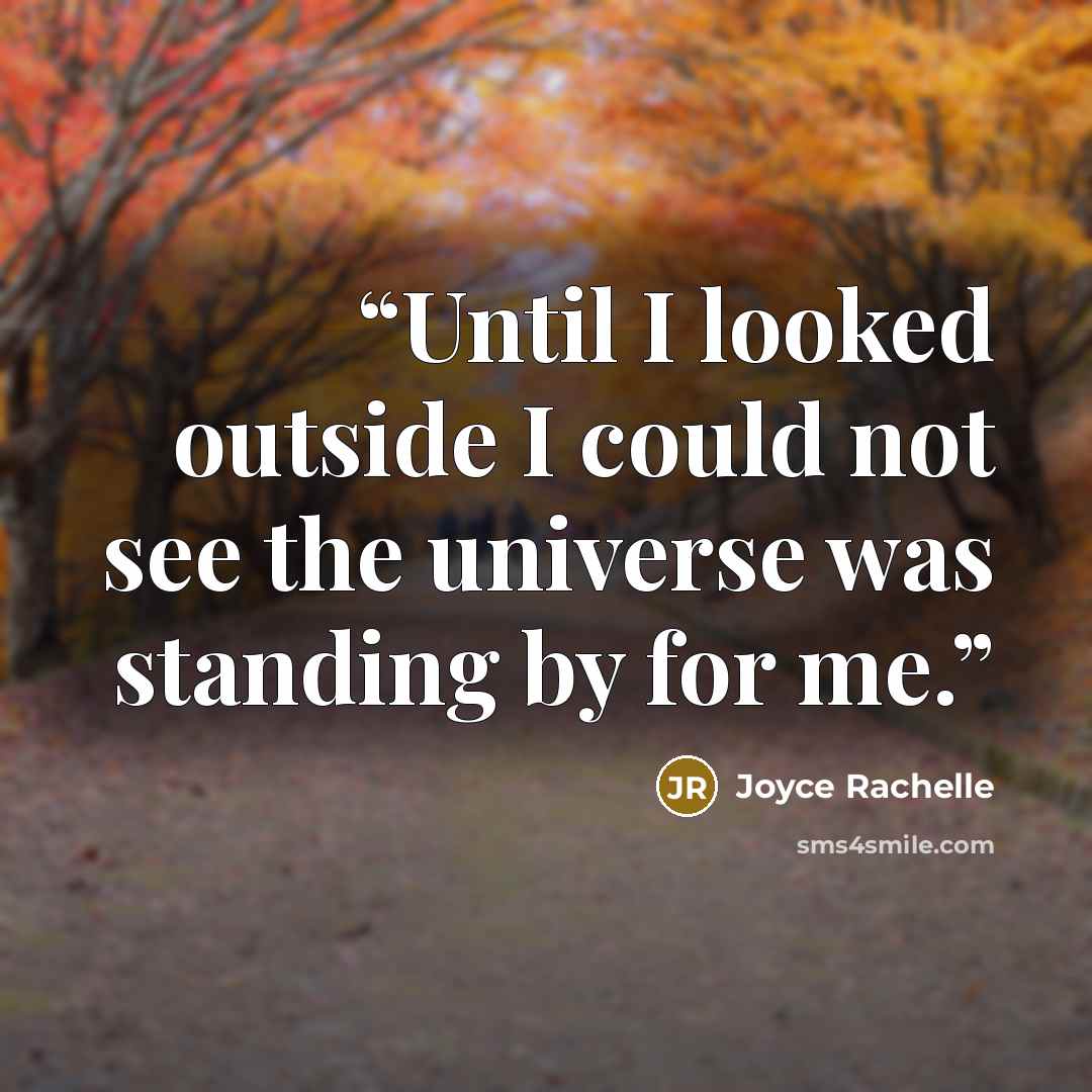 “Until I looked outside I could not see the universe was standing by for me.” quote by Joyce Rachelle