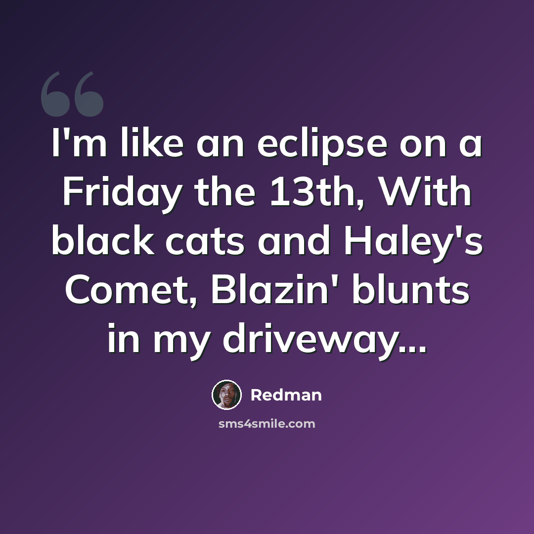 “I'm like an eclipse on a Friday the 13th, With black cats and Haley's Comet, Blazin' blunts in my driveway...” quote by Redman