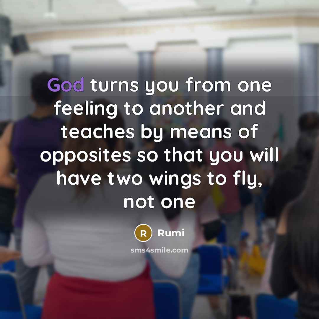 “God turns you from one feeling to another and teaches by means of opposites so that you will have two wings to fly, not one” quote by Rumi