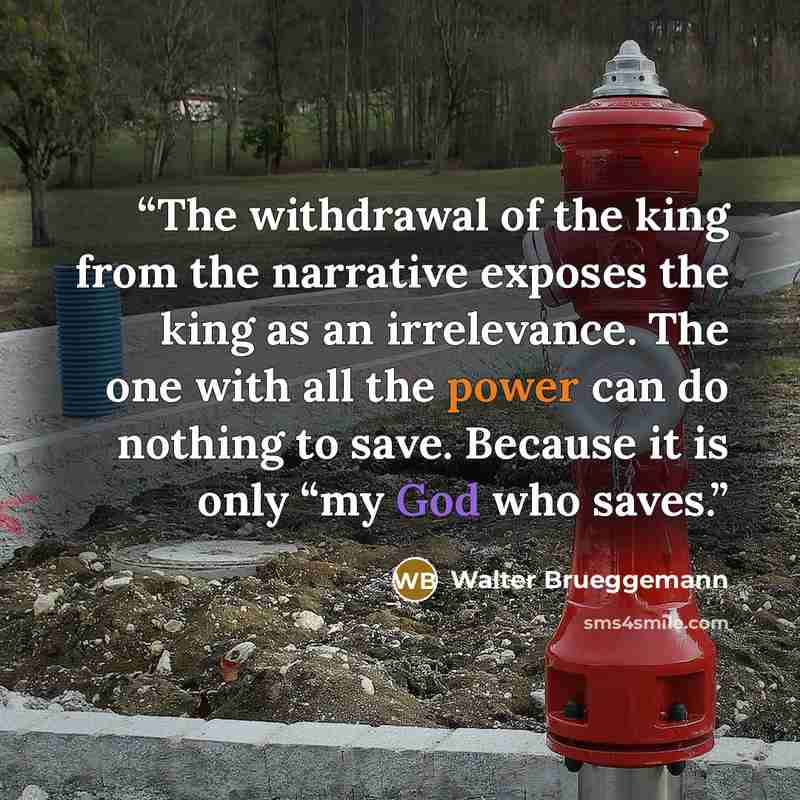 “The withdrawal of the king from the narrative exposes the king as an irrelevance. The one with all the power can do nothing to save. Because it is only “my God who saves.” quote by Walter Brueggemann