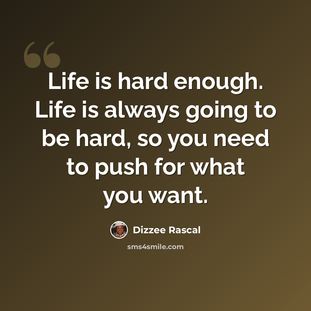 “Life is hard enough. Life is always going to be hard, so you need to push for what you want.” quote by Dizzee Rascal