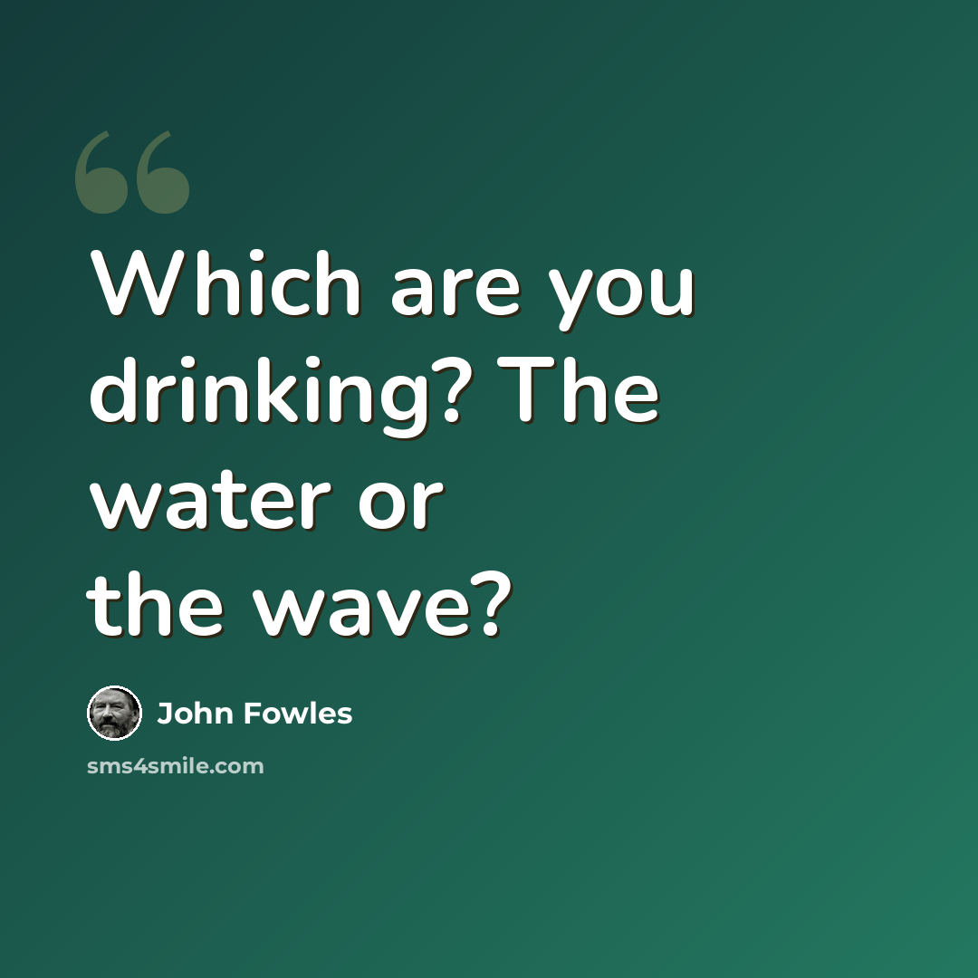 “Which are you drinking? The water or the wave?” quote by John Fowles