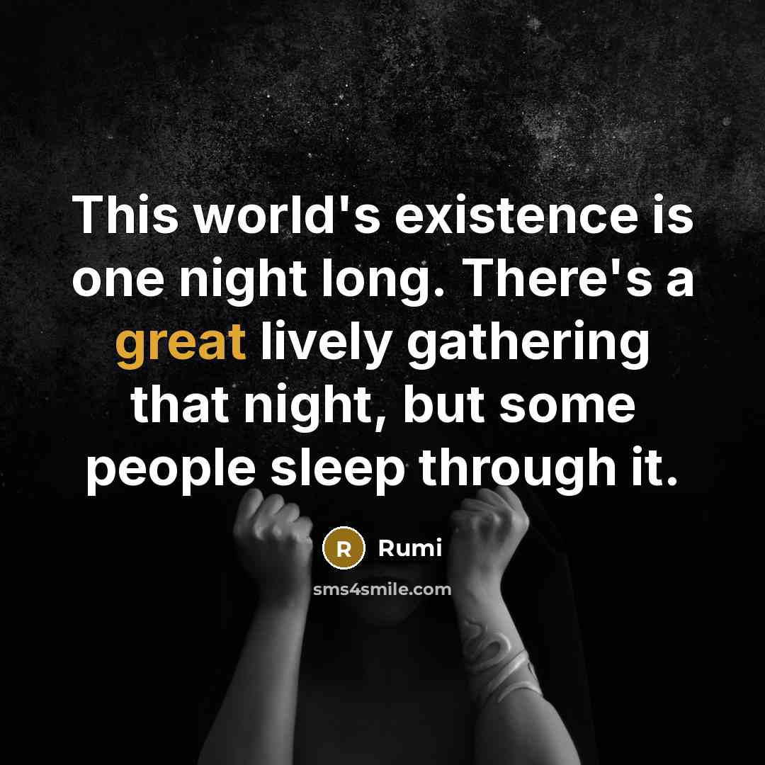 “This world's existence is one night long. There's a great lively gathering that night, but some people sleep through it.” quote by Rumi