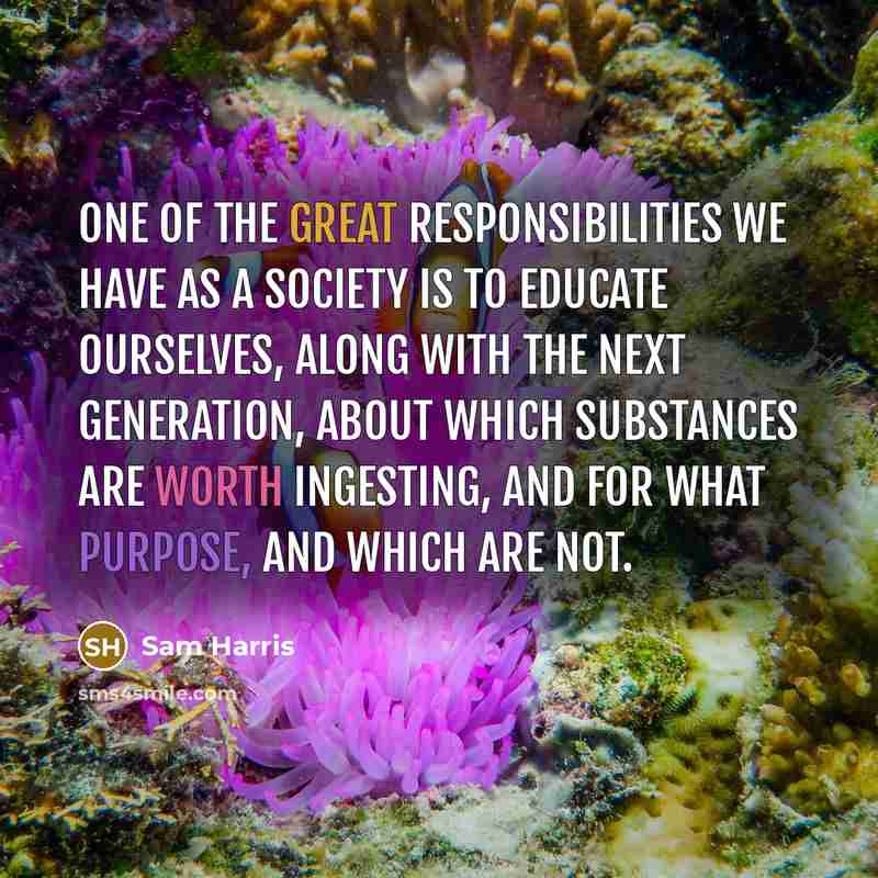 “One of the great responsibilities we have as a society is to educate ourselves, along with the next generation, about which substances are worth ingesting, and for what purpose, and which are not.” quote by Sam Harris