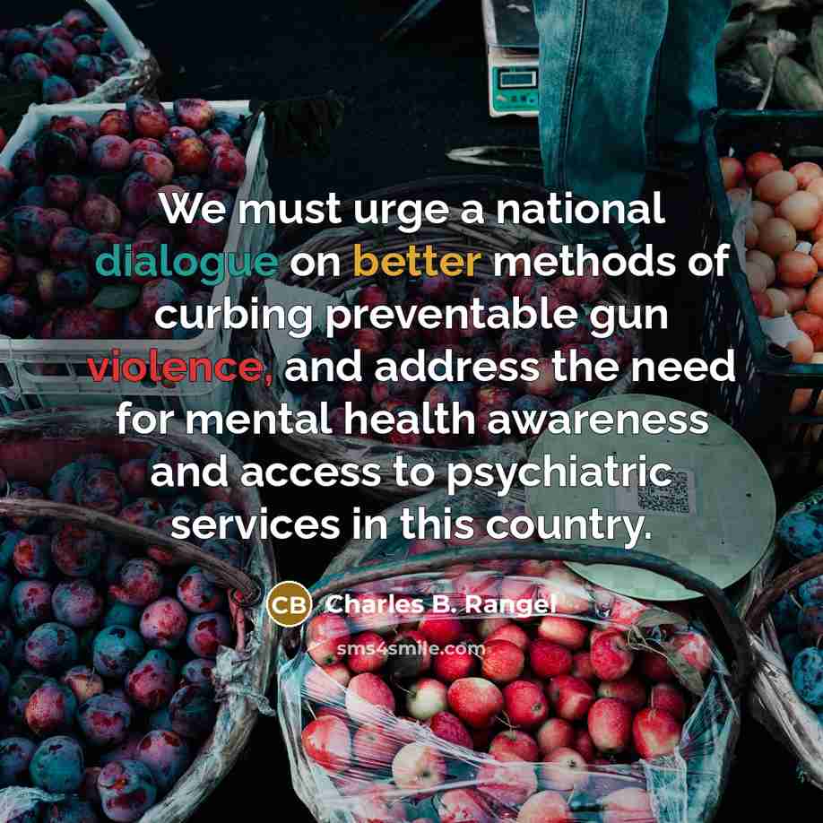 “We must urge a national dialogue on better methods of curbing preventable gun violence, and address the need for mental health awareness and access to psychiatric services in this country.” quote by Charles B. Rangel