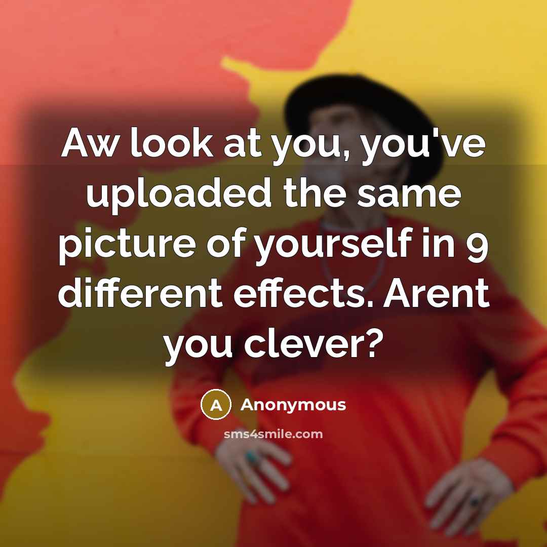 “Aw look at you, you've uploaded the same picture of yourself in 9 different effects. Arent you clever?” quote by Anonymous