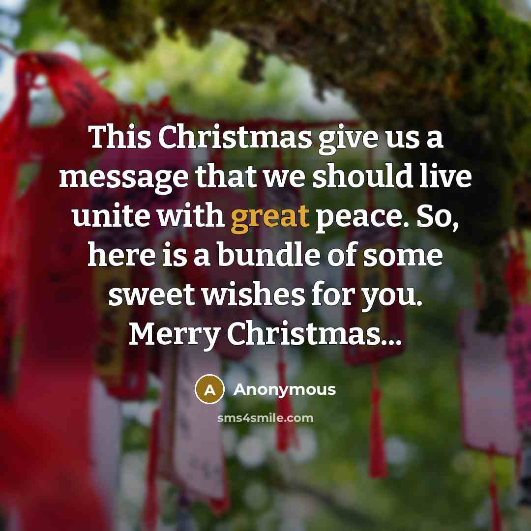 “This Christmas give us a message that we should live unite with great peace. So, here is a bundle of some sweet wishes for you. Merry Christmas...” quote by Anonymous