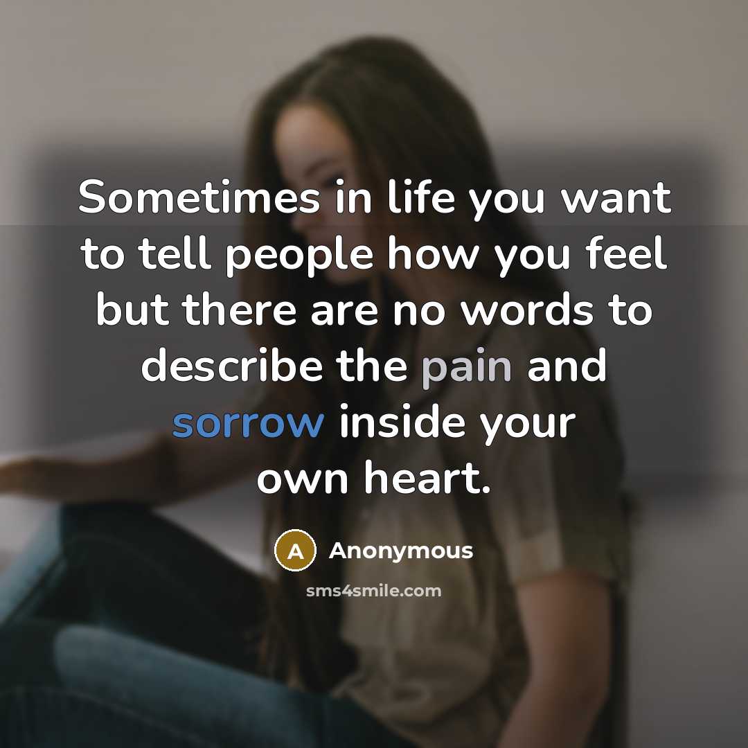 “Sometimes in life you want to tell people how you feel but there are no words to describe the pain and sorrow inside your own heart.” quote by Anonymous
