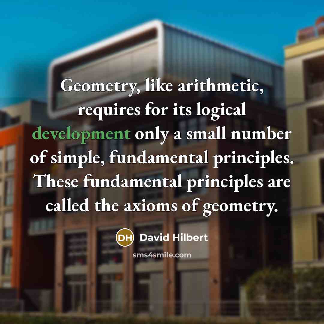 “Geometry, like arithmetic, requires for its logical development only a small number of simple, fundamental principles. These fundamental principles are called the axioms of geometry.” quote by David Hilbert