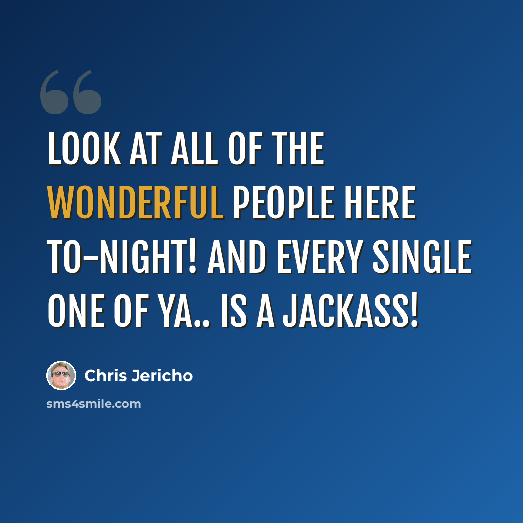 “Look at all of the wonderful people here to-night! And every single one of ya.. is a jackass!” quote by Chris Jericho