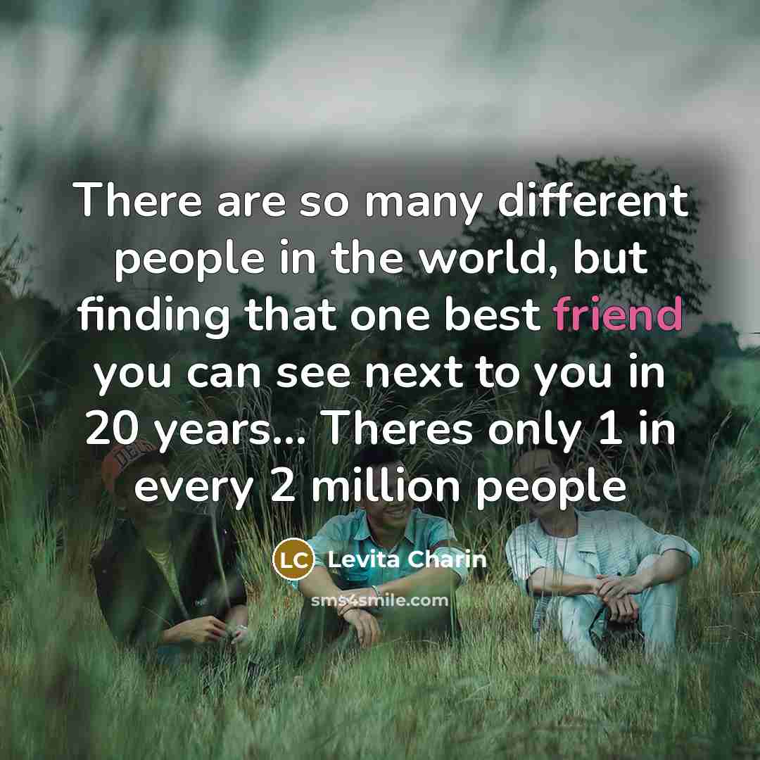 “There are so many different people in the world, but finding that one best friend you can see next to you in 20 years... Theres only 1 in every 2 million people” quote by Levita Charin